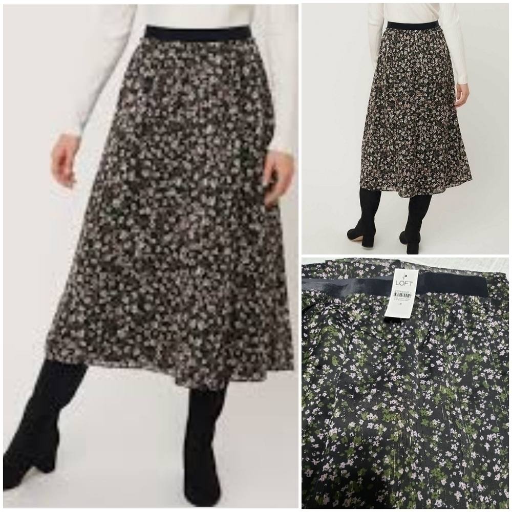 Nwt LOFT FLORAL  PULL ON MIDI SKIRT, SIZE 8